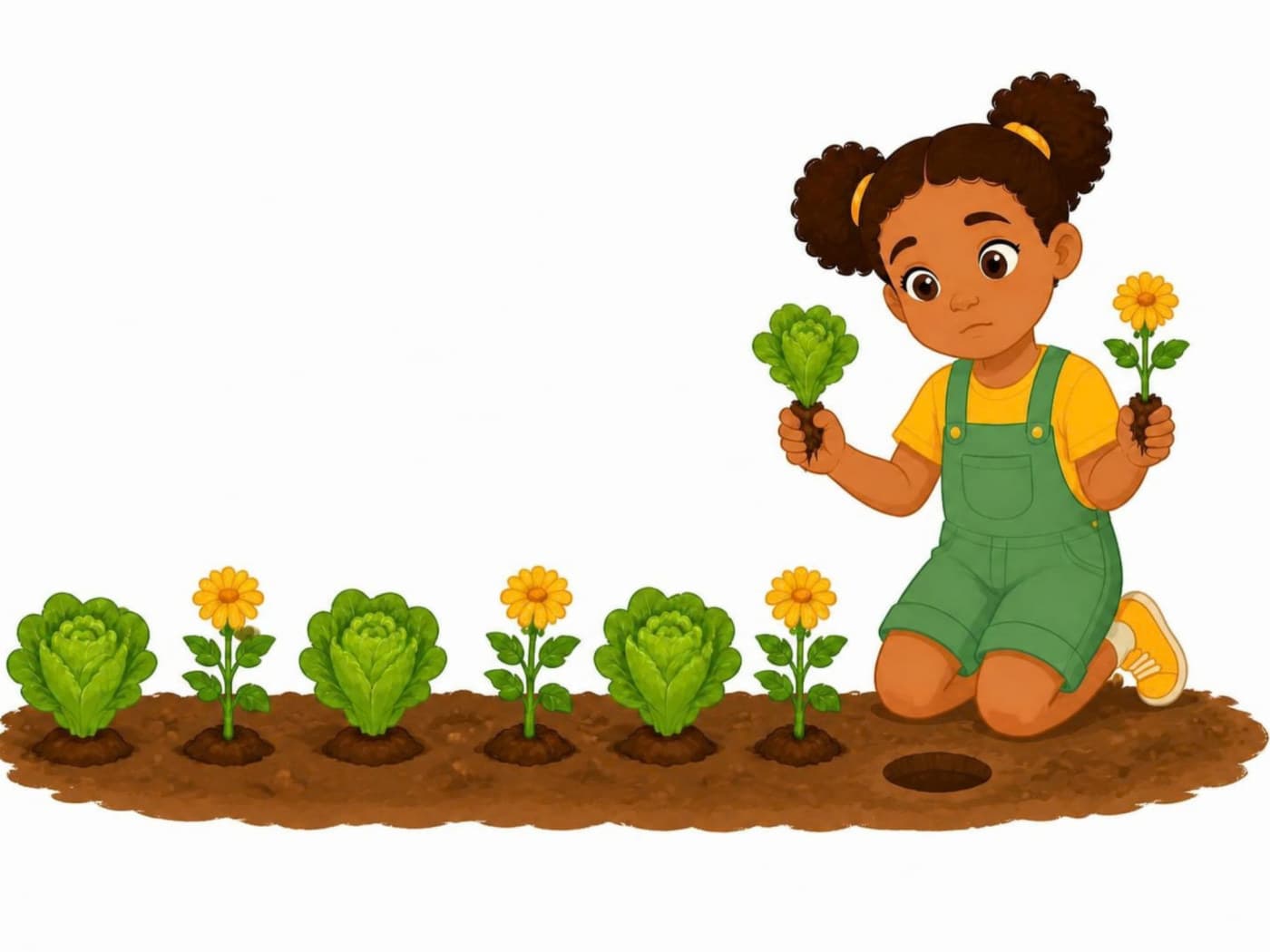 Tatá decide o que plantar no último buraquinho do canteiro